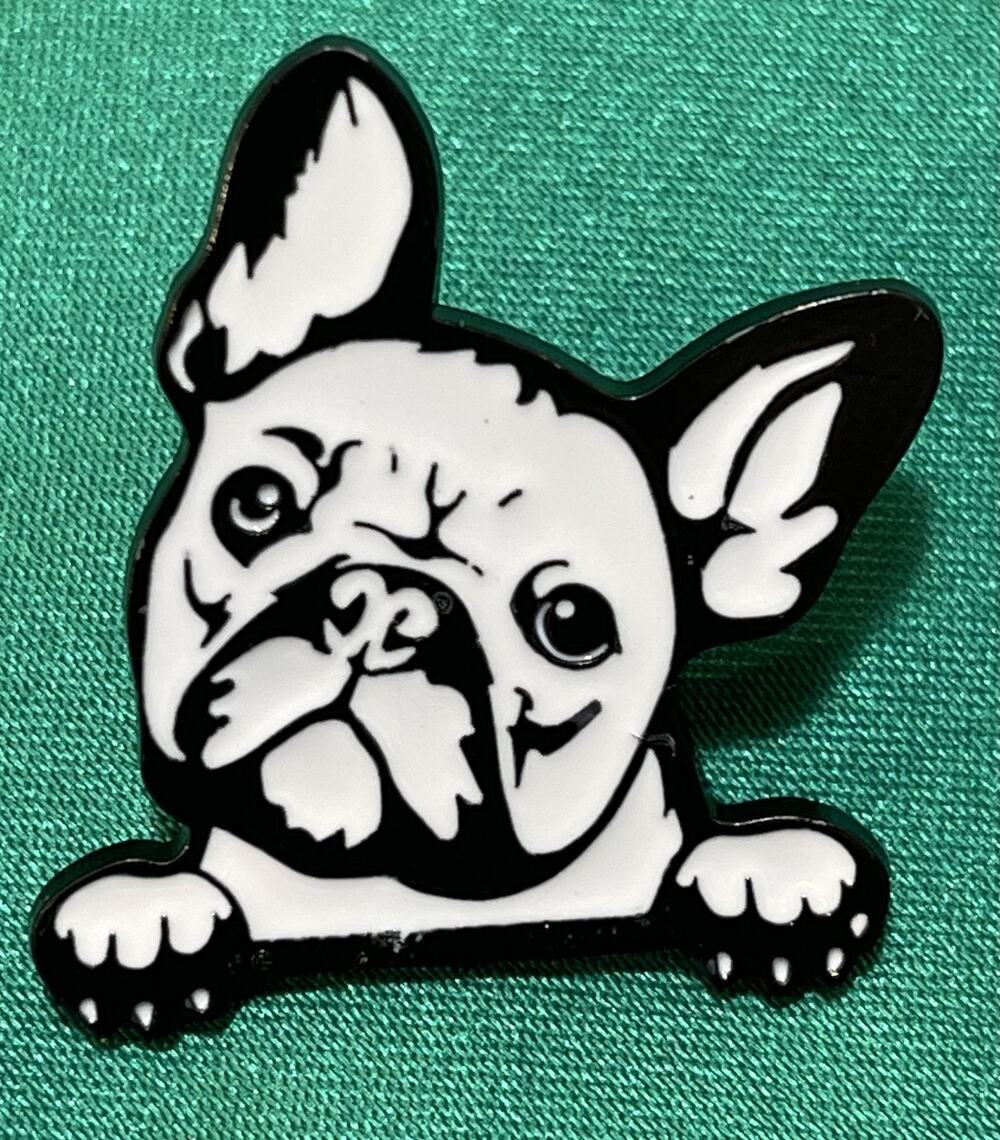 NWOT White French Bulldog Brooch Lapel Pin Enamel Black Outline Dog Pin Kawaii